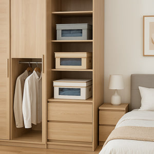 Set 3 Scatole Cambio Stagione TNT Salvaspazio Pieghevoli con Finestra PVC 50x40x25