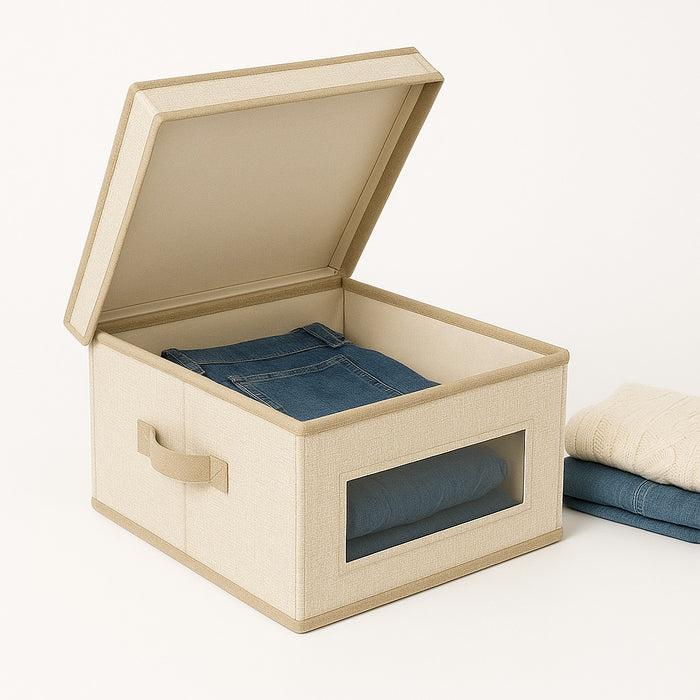 Set 3 Scatole Cambio Stagione TNT Salvaspazio Pieghevoli con Finestra PVC 50x40x25