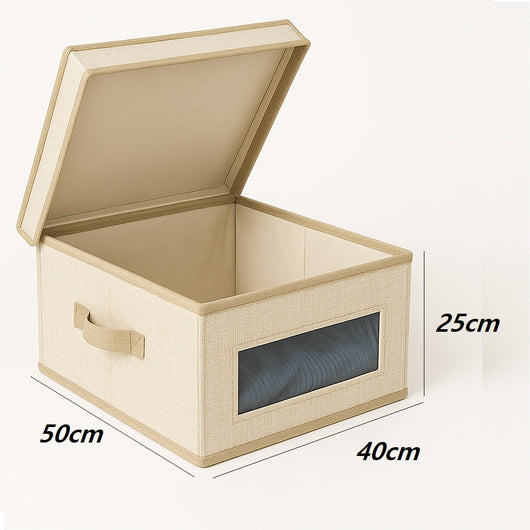 Set 3 Scatole Cambio Stagione TNT Salvaspazio Pieghevoli con Finestra PVC 50x40x25