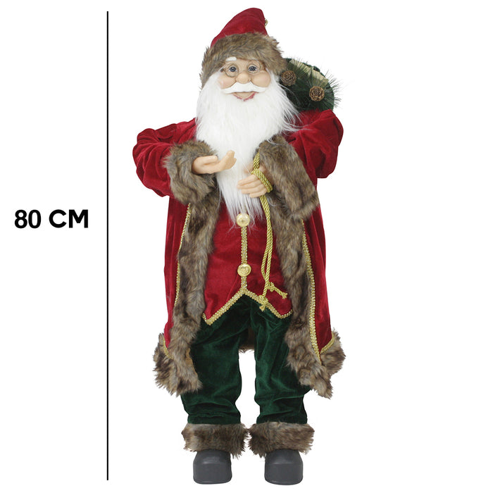 Statuina Babbo Natale Addobbo Statuetta 80cm Bordeaux Tessuto Decoro Natalizio