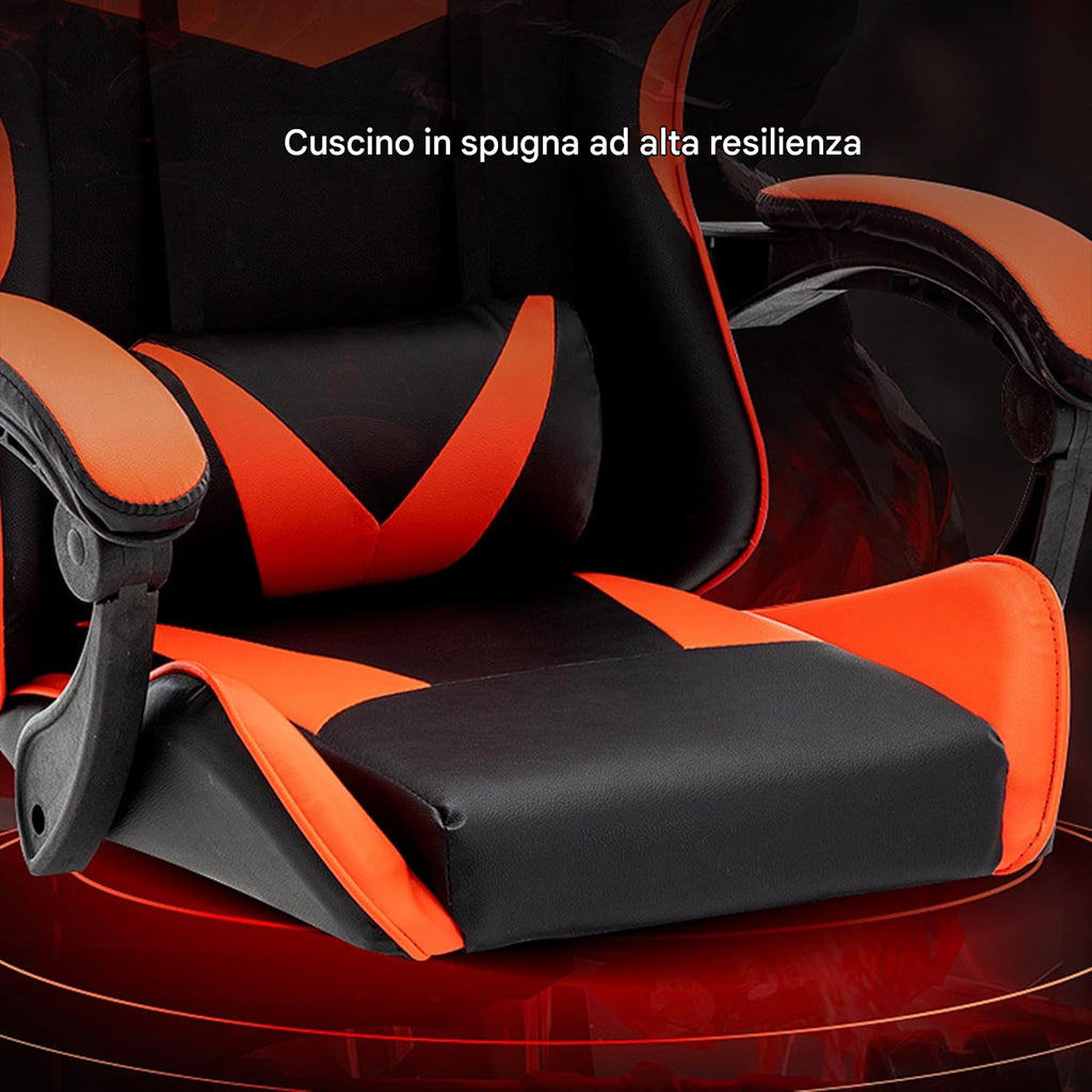 Sedia Gaming Rosso Poggiatesta e Cuscino Lombare Seduta Ergonomica Reclinabile