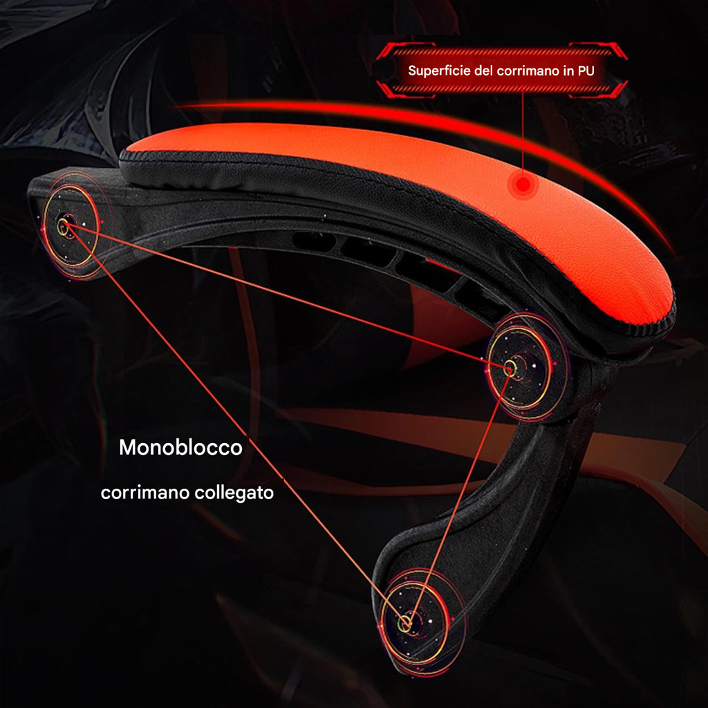 Sedia Gaming Rosso Poggiatesta e Cuscino Lombare Seduta Ergonomica Reclinabile