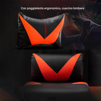 Sedia Gaming Rosso Poggiatesta e Cuscino Lombare Seduta Ergonomica Reclinabile