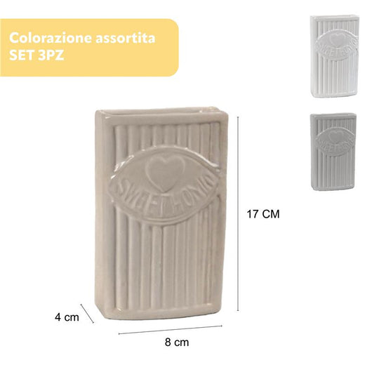 VASO UMIDIFICATORE A RIGHE CON SCRITTA IN CERAMICA DIMENSIONI 8X4X17CM - COLORE ASSORTITO