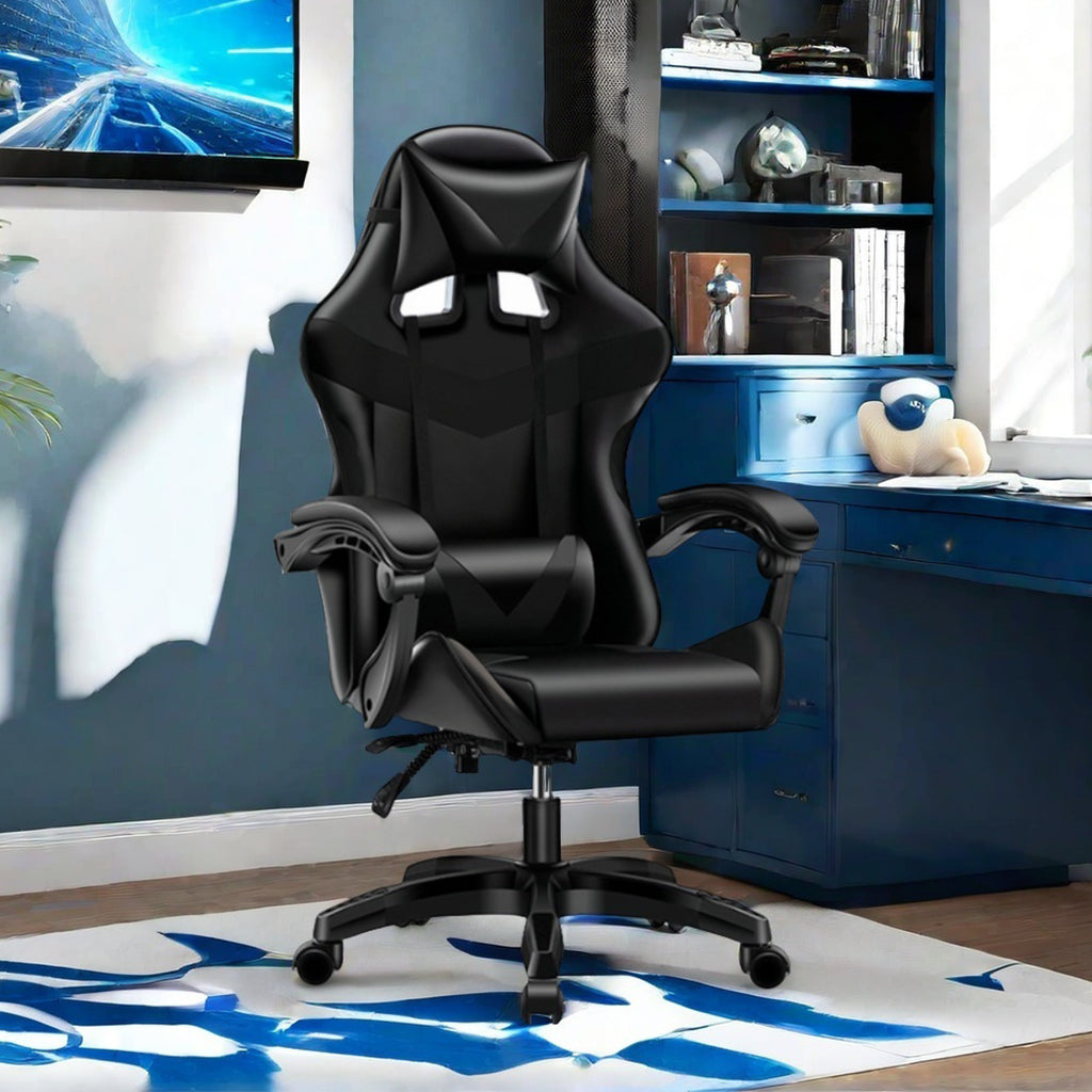 Sedia Gaming Nero con Poggiatesta Cuscino Lombare Seduta Ergonomica Reclinabile