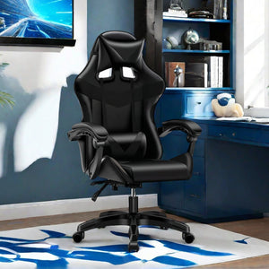 Sedia Gaming Nero con Poggiatesta Cuscino Lombare Seduta Ergonomica Reclinabile