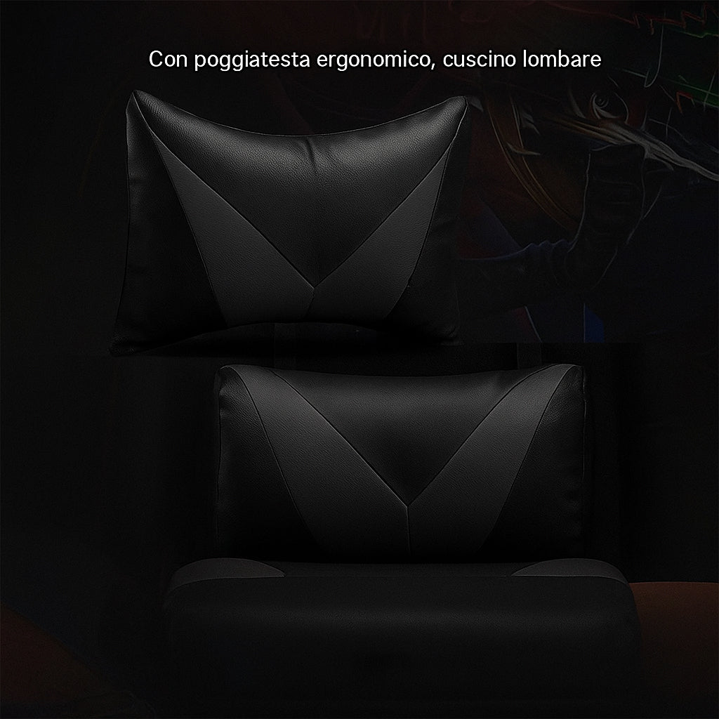 Sedia Gaming Nero con Poggiatesta Cuscino Lombare Seduta Ergonomica Reclinabile