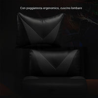 Sedia Gaming Nero con Poggiatesta Cuscino Lombare Seduta Ergonomica Reclinabile