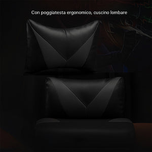 Sedia Gaming Nero con Poggiatesta Cuscino Lombare Seduta Ergonomica Reclinabile