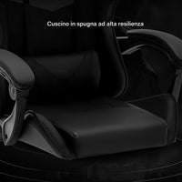 Sedia Gaming Nero con Poggiatesta Cuscino Lombare Seduta Ergonomica Reclinabile