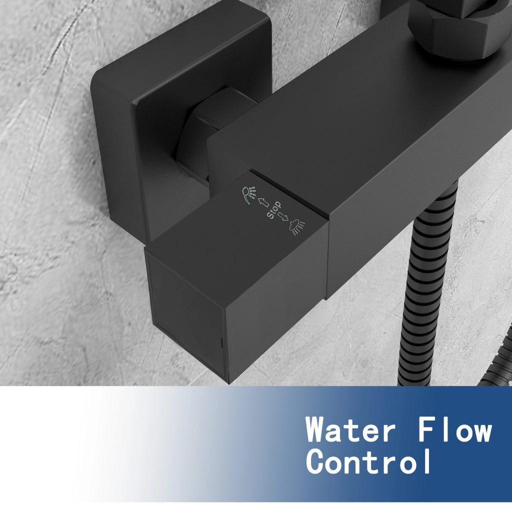 AICA ITALY Sistema Doccia Antiscottatura, Set Doccia con 20x20cm Soffione a Pioggia e 6x22cm Doccetta, Altezza Regolabile 80-120 cm Nero