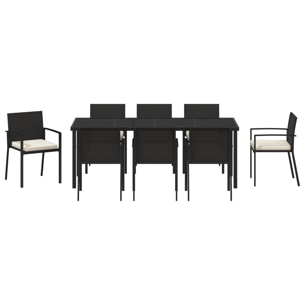 Set da Pranzo da Giardino 9 Pezzi Nero Polyrattan