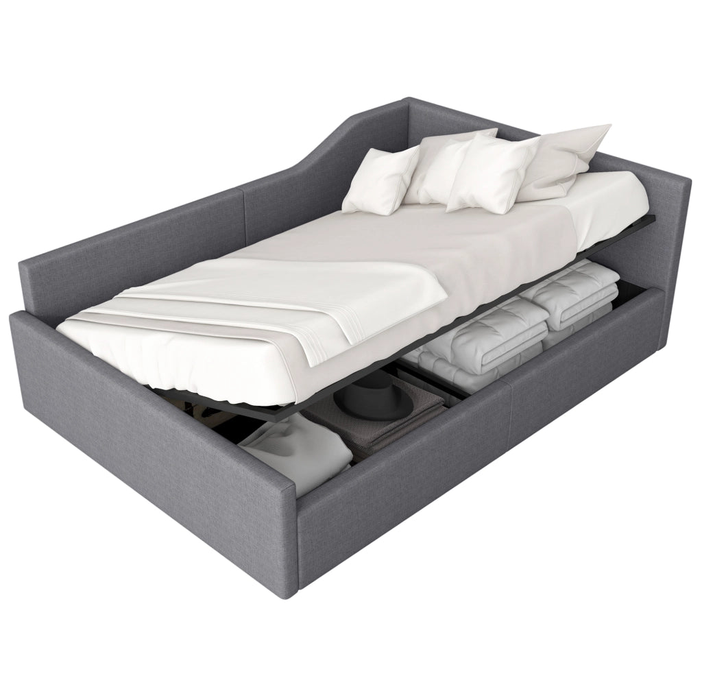 Tagesbett imbottito 140x200 con contenitore, grigio