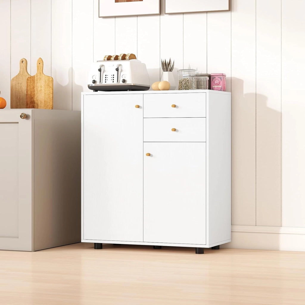 Armadietto da Cucina in Legno con 2 Cassetti e 3 Ripiani Regolabili, Credenza Sala da Pranzo e Soggiorno, 74 x 35 x 85,5 cm