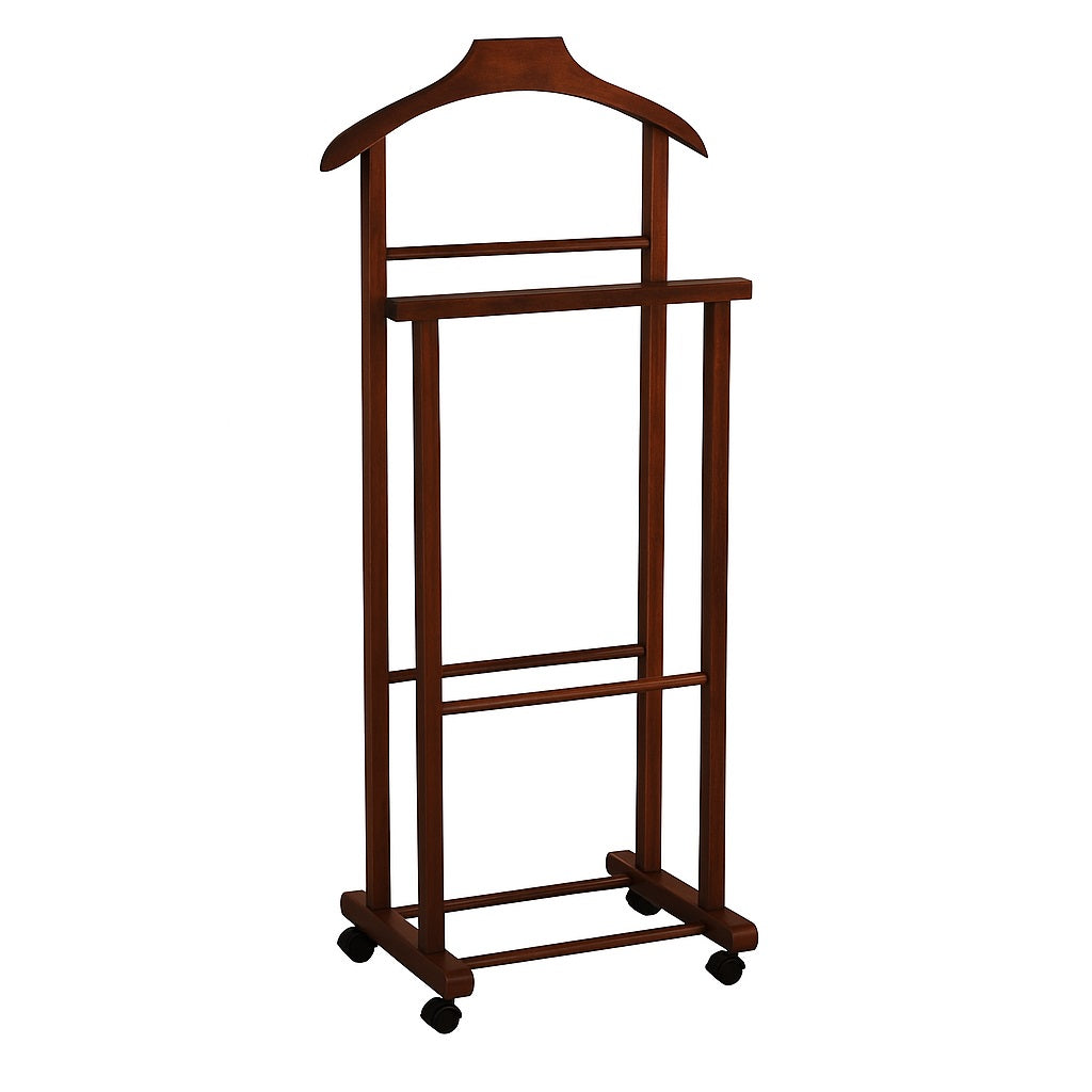 Appendiabiti Indossatore in Legno di Faggio colore Noce Servo Muto con Ruote 43x33x105 cm