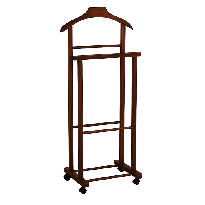 Appendiabiti Indossatore in Legno di Faggio colore Noce Servo Muto con Ruote 43x33x105 cm