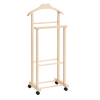 Appendiabiti Indossatore in Legno di Faggio colore Naturale Servo Muto con Ruote 43x33x105 cm