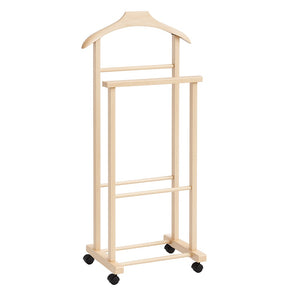 Appendiabiti Indossatore in Legno di Faggio colore Naturale Servo Muto con Ruote 43x33x105 cm