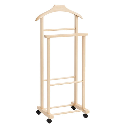 Appendiabiti Indossatore in Legno di Faggio colore Naturale Servo Muto con Ruote 43x33x105 cm