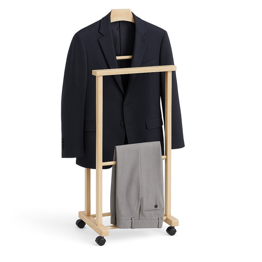 Appendiabiti Indossatore in Legno di Faggio colore Naturale Servo Muto con Ruote 43x33x105 cm