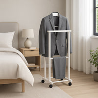 Appendiabiti Indossatore in Legno di Faggio colore Bianco Servo Muto con Ruote 43x33x105 cm