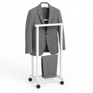 Appendiabiti Indossatore in Legno di Faggio colore Bianco Servo Muto con Ruote 43x33x105 cm