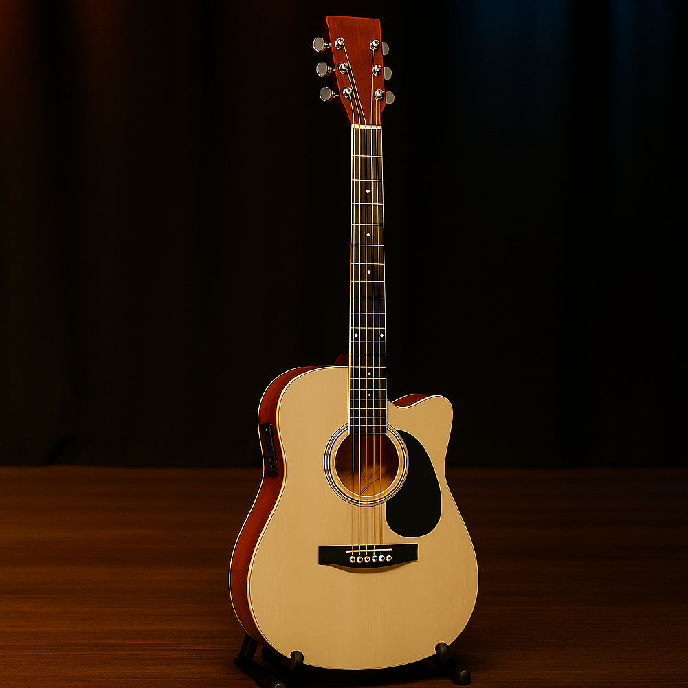 Chitarra Acustica Elettrica 41" Natural Equalizzatore Kit Corde Plettro Tracolla