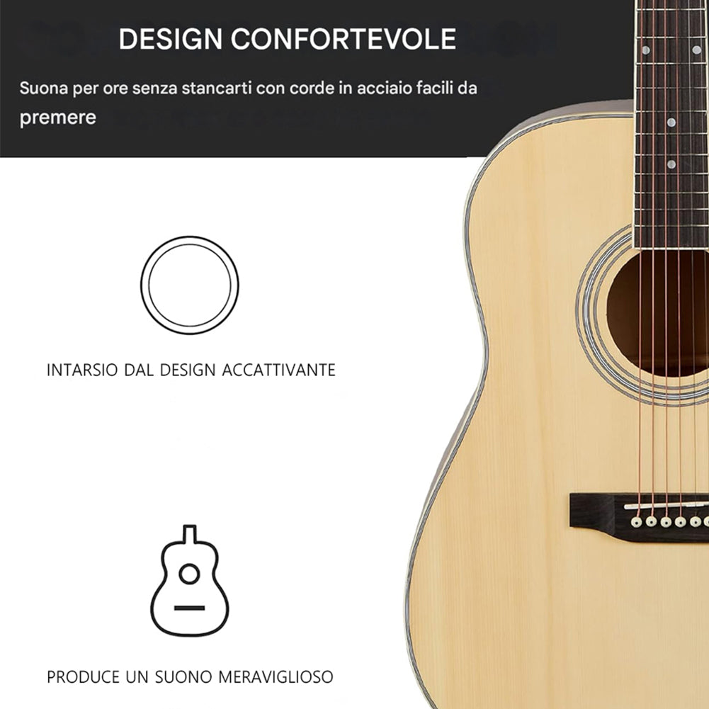 Chitarra Acustica Elettrica 41" Natural Equalizzatore Kit Corde Plettro Tracolla