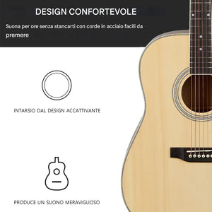 Chitarra Acustica Elettrica 41" Natural Equalizzatore Kit Corde Plettro Tracolla