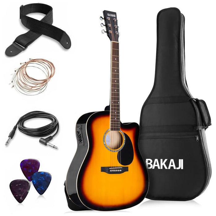 Chitarra Acustica Elettrica Slim 41" Sunburst Kit Corde Plettro Tracolla e Cavo