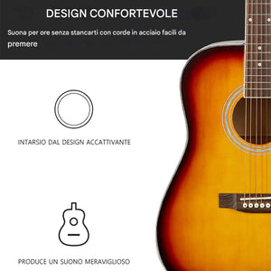 Chitarra Acustica Elettrica Slim 41" Sunburst Kit Corde Plettro Tracolla e Cavo