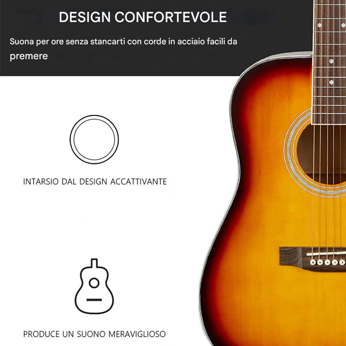 Chitarra Acustica Elettrica Slim 41" Sunburst Kit Corde Plettro Tracolla e Cavo