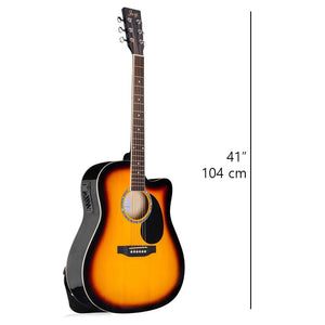Chitarra Acustica Elettrica Slim 41" Sunburst Kit Corde Plettro Tracolla e Cavo