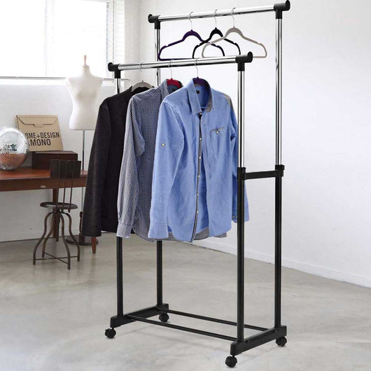 Stand Appendiabiti Doppio con Ruote Regolabile in Altezza Stender 80x40 fino 160cm