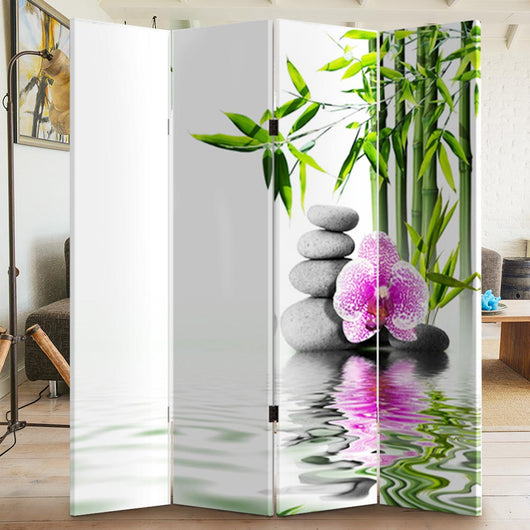 Paravento Separè 4 Pannelli 180x160cm Stampa Legno Fronte Retro Divisorio Pieghevole