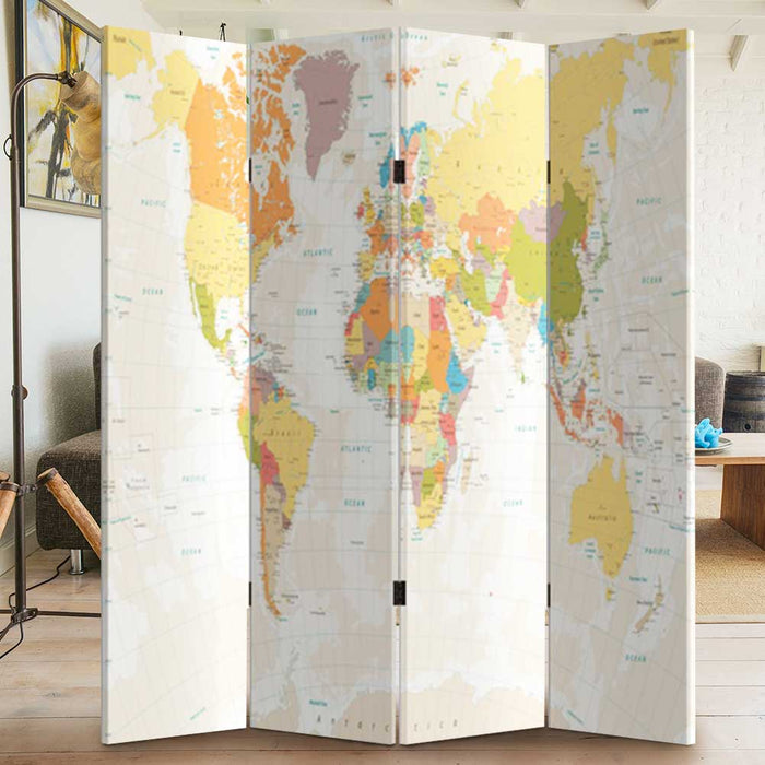 Paravento Separè 4 Pannelli 180x160cm Stampa Legno Fronte Retro Divisorio Pieghevole