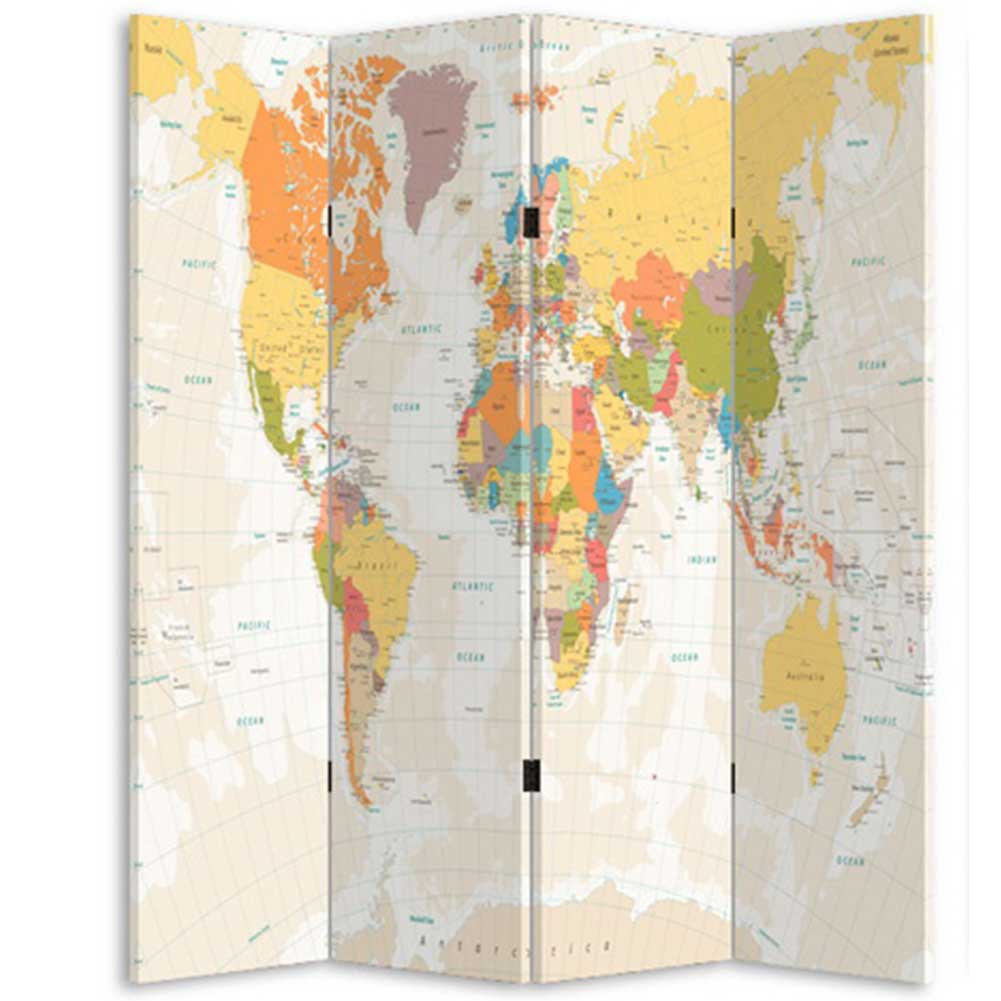 Paravento Separè 4 Pannelli 180x160cm Stampa Legno Fronte Retro Divisorio Pieghevole