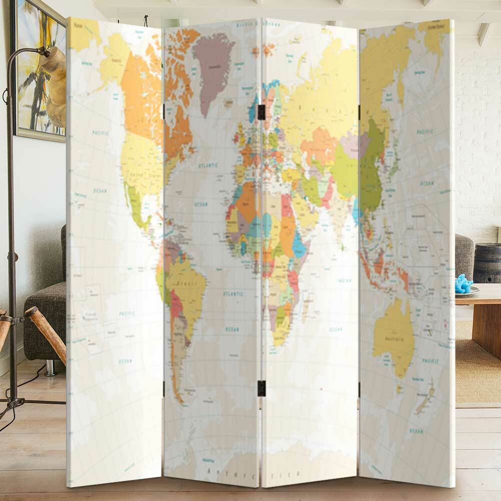 Paravento Separè 4 Pannelli 180x160cm Stampa Legno Fronte Retro Divisorio Pieghevole