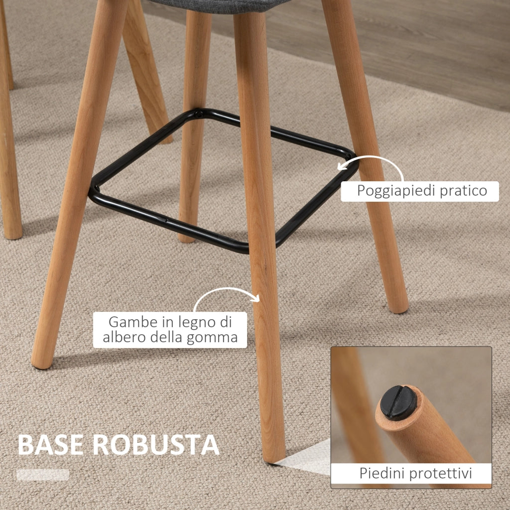 Sgabello da Bar con Schienale ¨C Zephmum ¨C Tessuto Grigio, Gambe Legno, 41.5x47x97.5 cm
