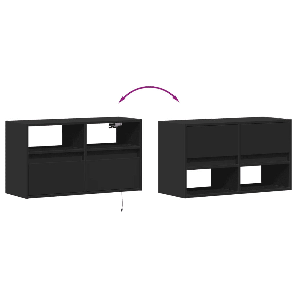vidaXL Mobile TV a Parete con Luci LED Nero 80x31x45 cm
