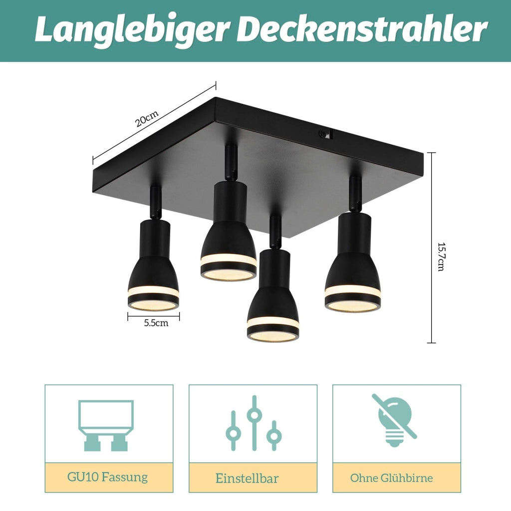 ZMH Faretto da soffitto moderni 4 luci GU10 metallo per bancone ristorante