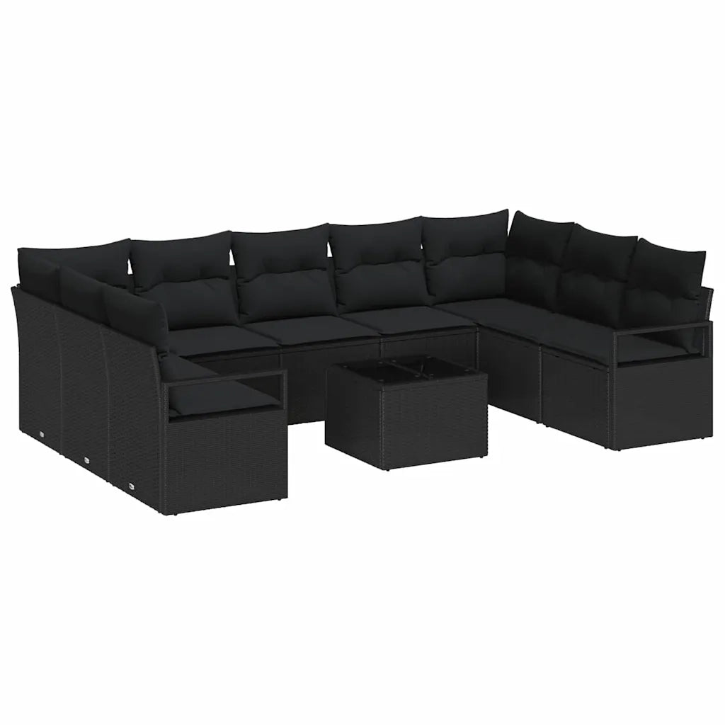 Set di divani con cuscino 10 pcs Nero polyrattan 3346553