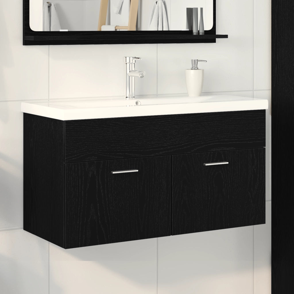 Mobile Lavabo Bagno con Lavabo Integrato Quercia Nera Legno Ingegnerizzato