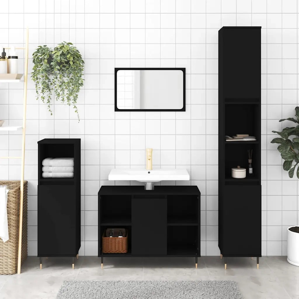 Armadietto da Bagno Nero 30x30x100 cm in Legno Multistrato 831549