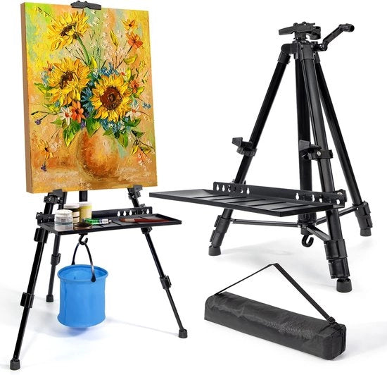 Easel Portatile e Ripiegabile - Easel per Adulti e Bambini - Easel per Atelier e Esterno - Adatto per Tela da Pittura - Easel Pratico per Atelier - Nero - 51-155 cm