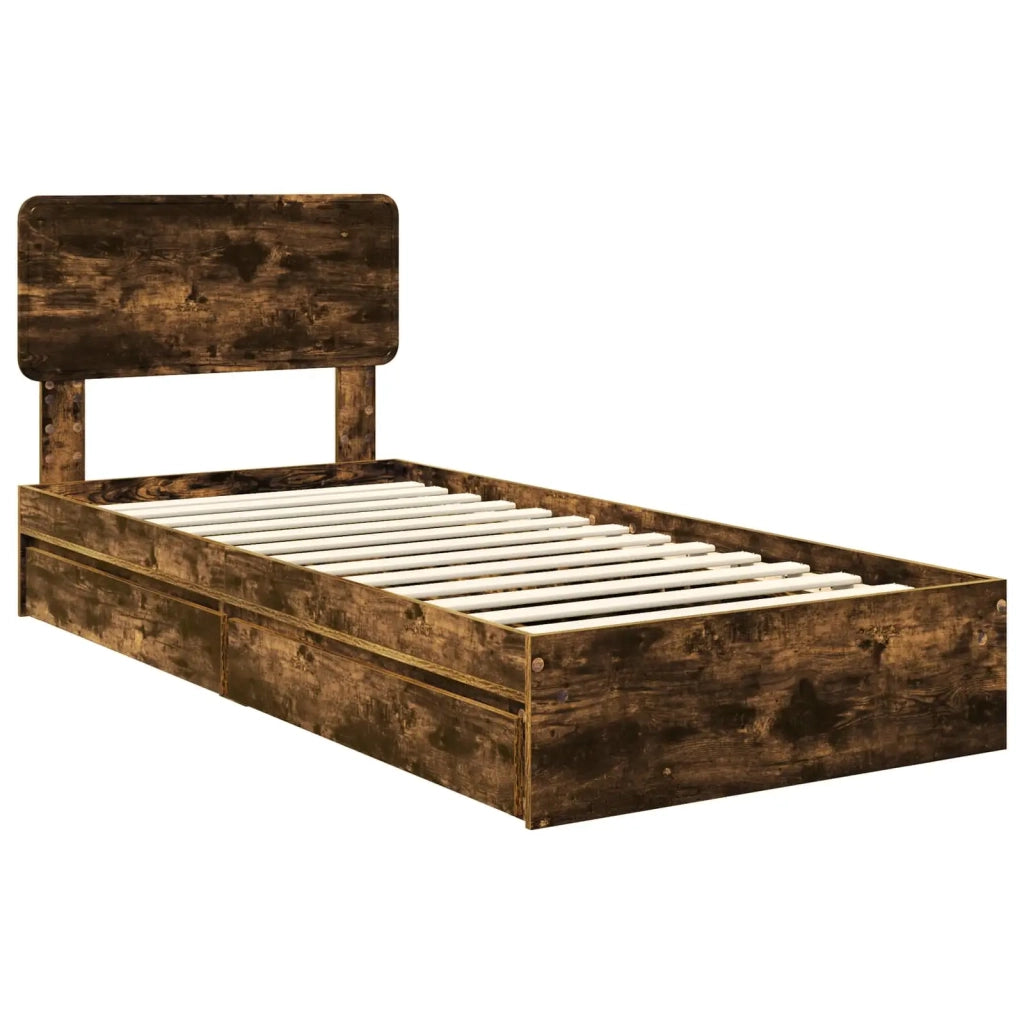 Letto con Contenitore con testiera Rovere fumé 100 x 200 cm