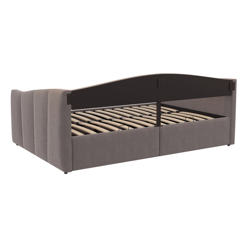 Letto Contenitore 140x200 cm - con Contenitore Idraulico; in Velluto Imbottito Grigio