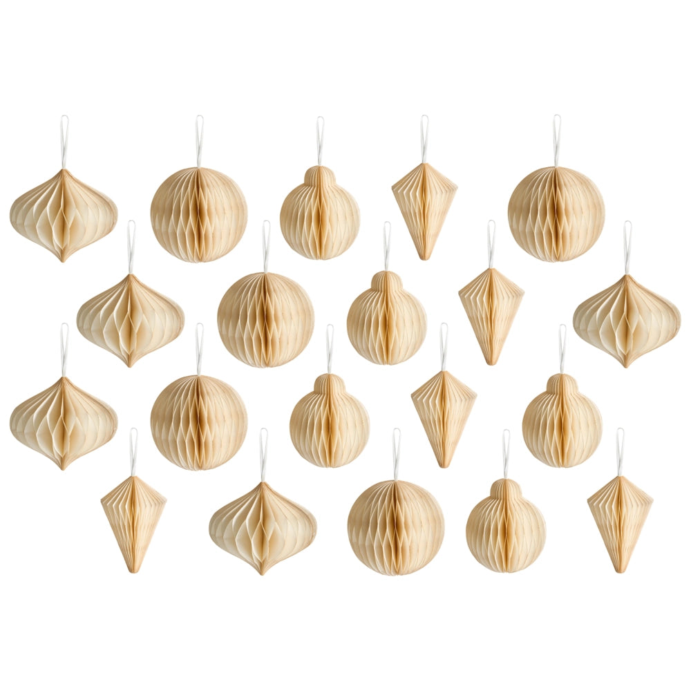 Set di 20 palline di Natale in carta a nido d'ape beige da appendere Decorazioni 3D per Natale