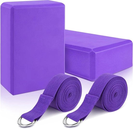 Set di Yogablokken da 2 con cinture - Viola - Gomma EVA antiscivolo