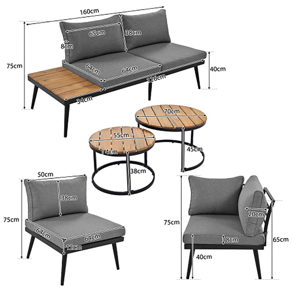 Set da giardino completo - Xylo - 4 pezzi, divano 1x2 posti, 2 sedie, 1 tavolo, grigio